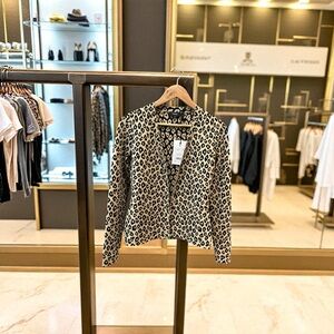 NWT Theory -Leopard Cardi, Tan Khaki/Black Glossed Leopard,  Small